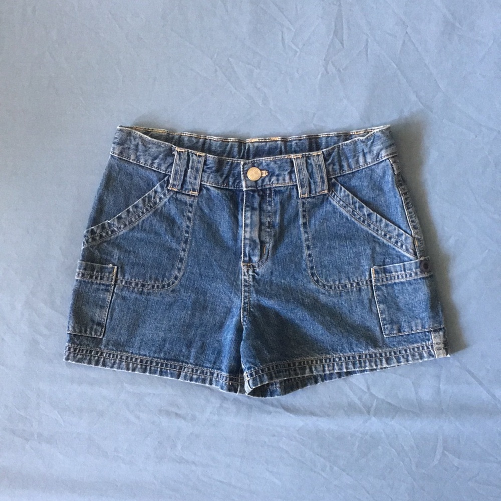 Circo Size L Girls Blue Denim Shorts Multiple Pockets Adjustable Waistband